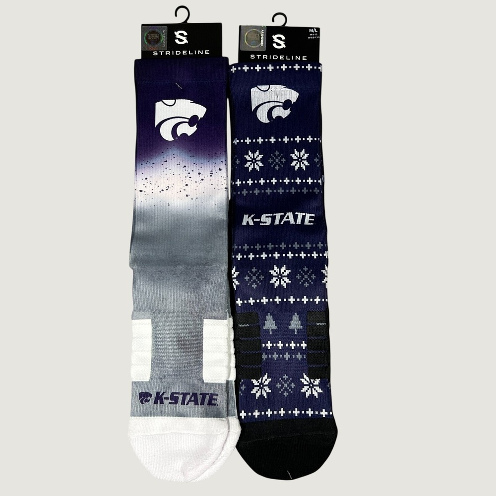 Strideline Kansas State Wildcats Socks 2 Pair Men M/L‎ Holiday Sweater NEW